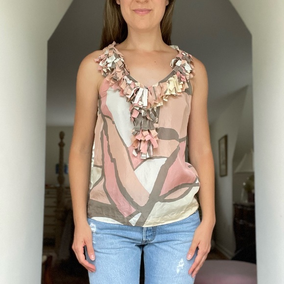 J. Crew Silk Mosaic Print Ruffle Neck Top - Picture 11 of 11